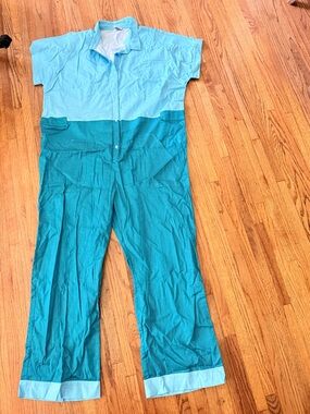 THE KIT Two-Tone Teal Short-Sleeve Jumpsuit